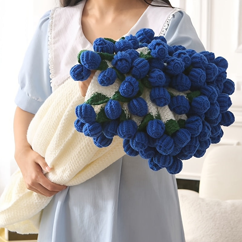 Rose Bouquet Blanket – 31.5inch 52-Flower Soft Throw with Gift Bag, 4 Colors, Romantic Gift for Valentine's Day Birthday Wedding