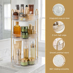360° Swivel Makeup Organizer 3-Tier Countertop - Rotating Perfume & Cosmetic Organizer, Large Capacity Skincare Storage Rack for Bathroom Dresser Vanity