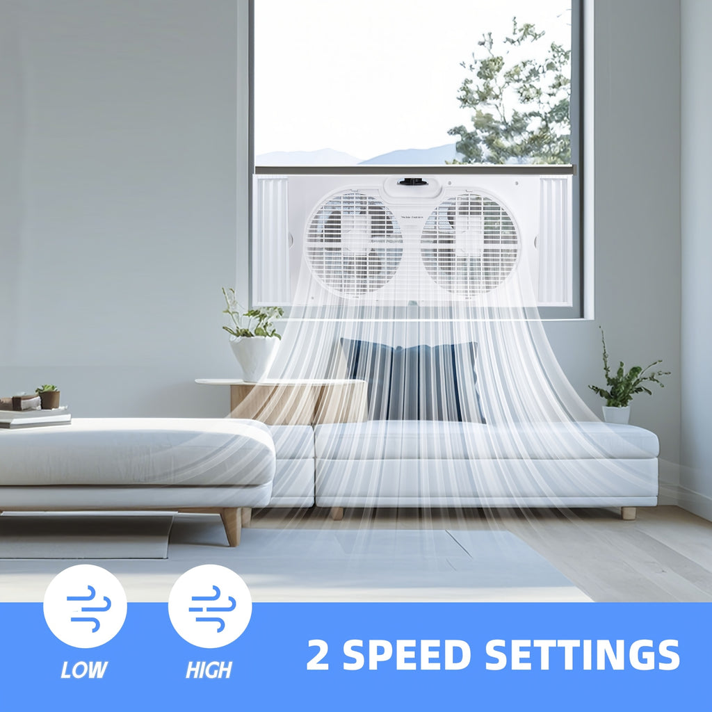 Twin Window Fan 9 Inch Expandable Dual Blade with Remote Control 2-Speed 3-Speed for Bedroom Living Room Kitchen Indoor Cooling