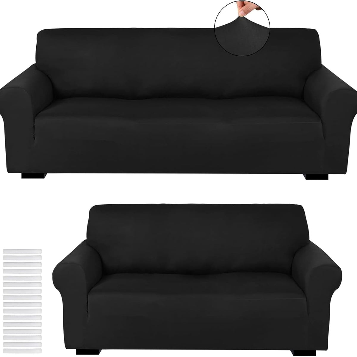 Stretch Sofa Cover Set 2 Piece Form Fit Slipcover for 2 Seater & 3 Seater Couch – Wrinkle Proof Loveseat Furniture Protector, 5 Colors, Milk Silk