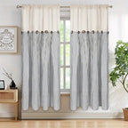 Striped Patchwork Semi-Sheer Rod Pocket Curtains – Bohemian Tiered Window Panels for Bedroom, Living Room, Kitchen, Bathroom & Cafe | 1 or 2 Pcs