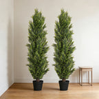 Artificial Pine Tree Set of 2 – Faux Greenery Shaped Christmas Trees for Indoor & Outdoor, Courtyard, Front Door & Holiday Decor