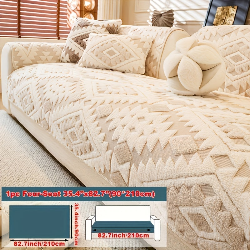 Thick Plush Sofa Cover Protective Slipcover – Pet-Friendly Shu Velveteen Non-Slip Machine Washable Jacquard Sofa Seat Cushion Cover for Office Bedroom Living Room Couch Decor