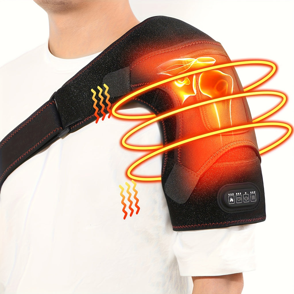 Heated Shoulder Massager with 3 Vibration & Heating Modes, Wireless USB Charging Multifunctional Shoulder Wrap Massager for Pain Relief Relaxation, Gift for Elderly Parents Friends