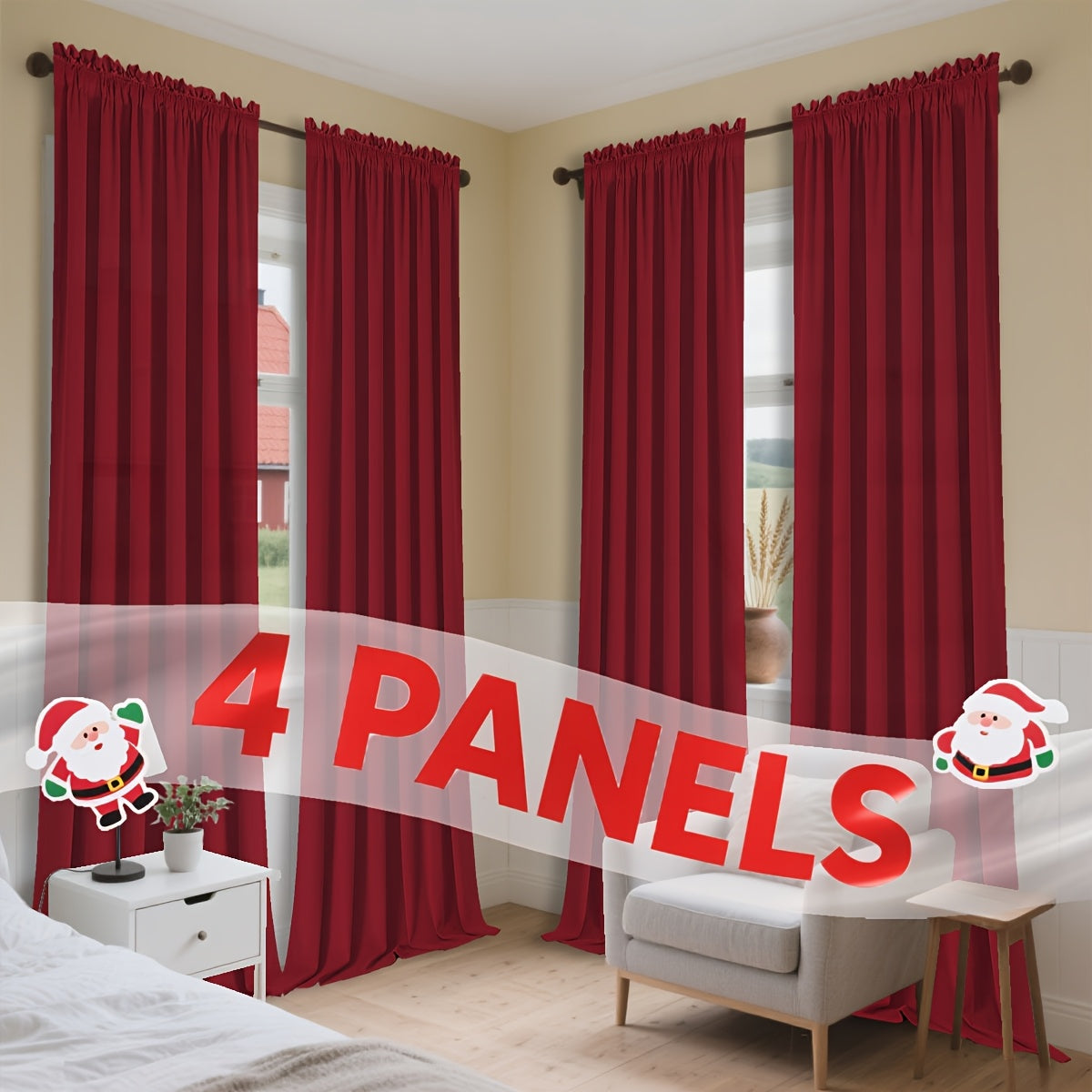 Semi-Sheer Curtains 4 Panels – Modern Light Filtering Window Drapes with Rod Pocket & Eyelet for Living Room, Bedroom & Office, Easy Install No Bleach Care