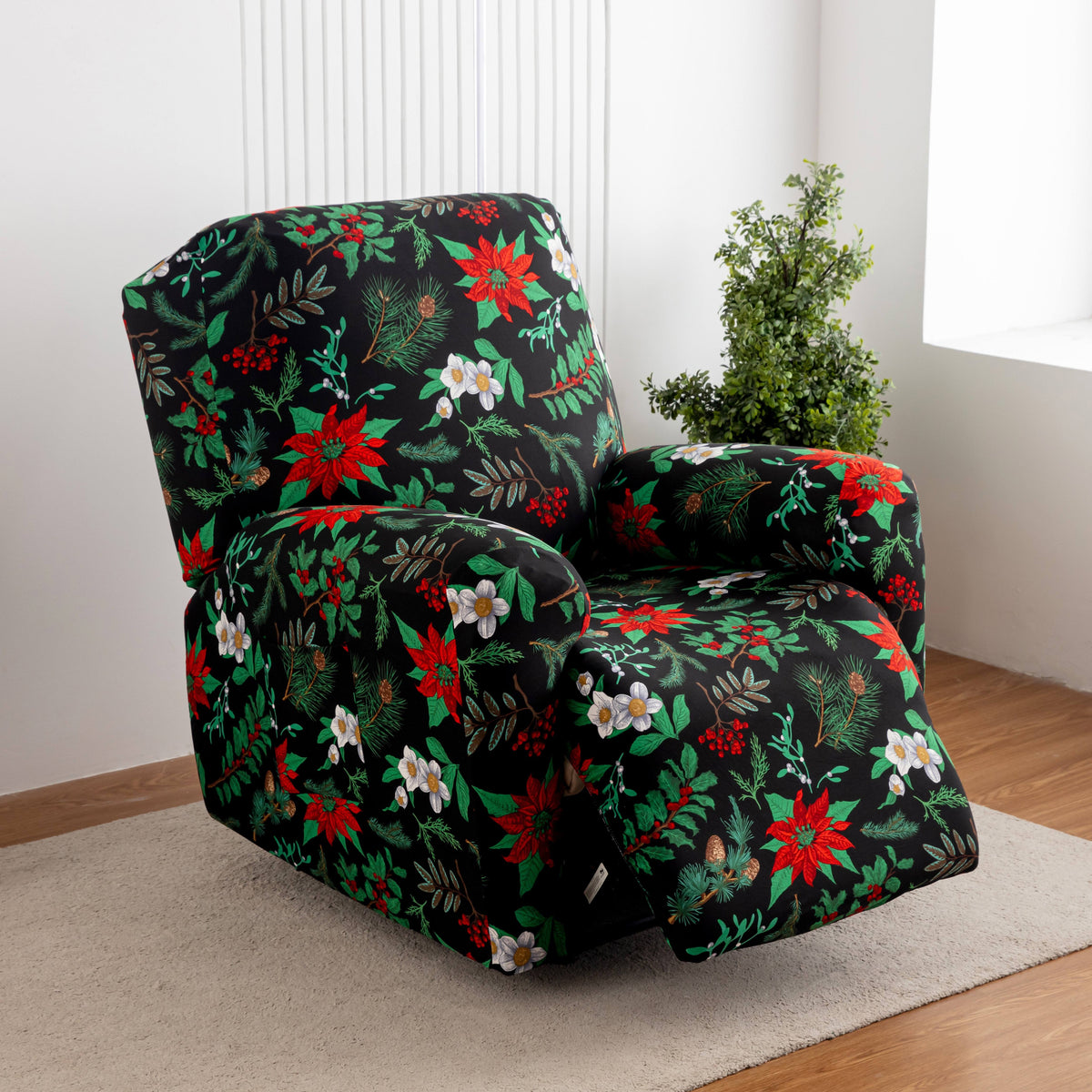Lounge Chair Cover Set 4-Pack – High Elasticity Elastic Printed Slipcover with Side Pockets, Pet Friendly, for Bedroom Office Living Room, Holiday Home Decor