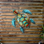 Colorful Metal Turtle Wall Art – Intricate Swirling Pattern Metal Wall Hanging Decor | 14.37 x 15.75 Inch Boho Wall Sculpture for Living Room, Entryway & Door | Unique Housewarming Gift