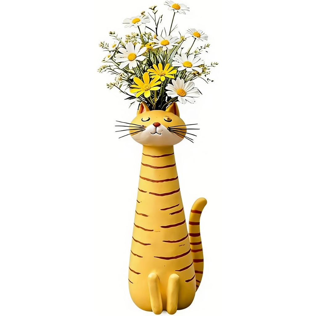 Bohemian Cat Shaped Vase & Flower Pot – Retro Style Plastic Animal Planter, Desktop Shelf Decor & Unique Gift for Cat Lovers, Room Centerpiece & Plant Holder