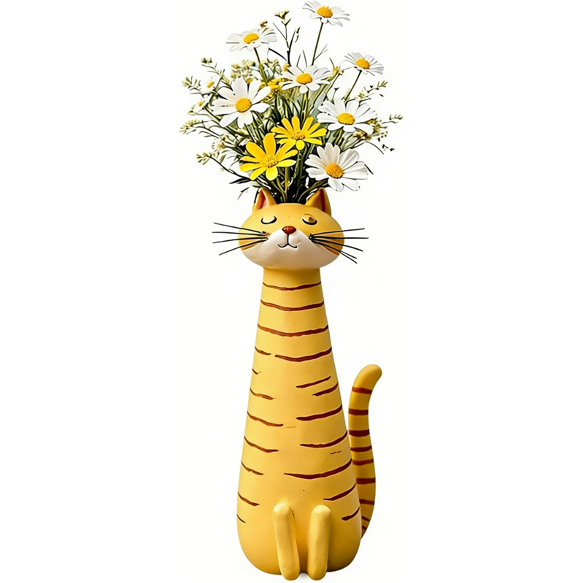 Bohemian Cat Shaped Vase & Flower Pot – Retro Style Plastic Animal Planter, Desktop Shelf Decor & Unique Gift for Cat Lovers, Room Centerpiece & Plant Holder
