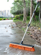 Heavy Duty Outdoor Floor Scrub Brush 10.24" Dual-Purpose with Water Scraper & Stiff Bristles – Hard Broom for Patio, Deck, Driveway & Concrete Cleaning, Home & Commercial Use