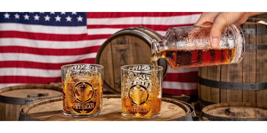 Veteran Tribute Whiskey Glass 10oz – Engraved US Navy Military Gift, Patriotic Personalized Whiskey Glass for Dad, Veteran & Anniversary
