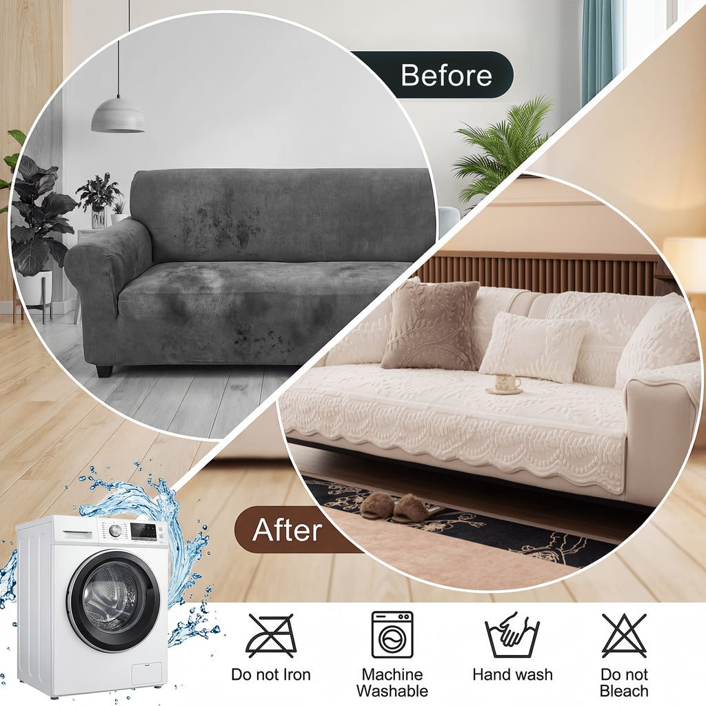 Thick Faux Rabbit Plush Sofa Cover – Soft Non-Slip Washable Pet-Friendly Furniture Protector for Living Room, Bedroom & Office – 4 Colors, Armrest to 4-Seat