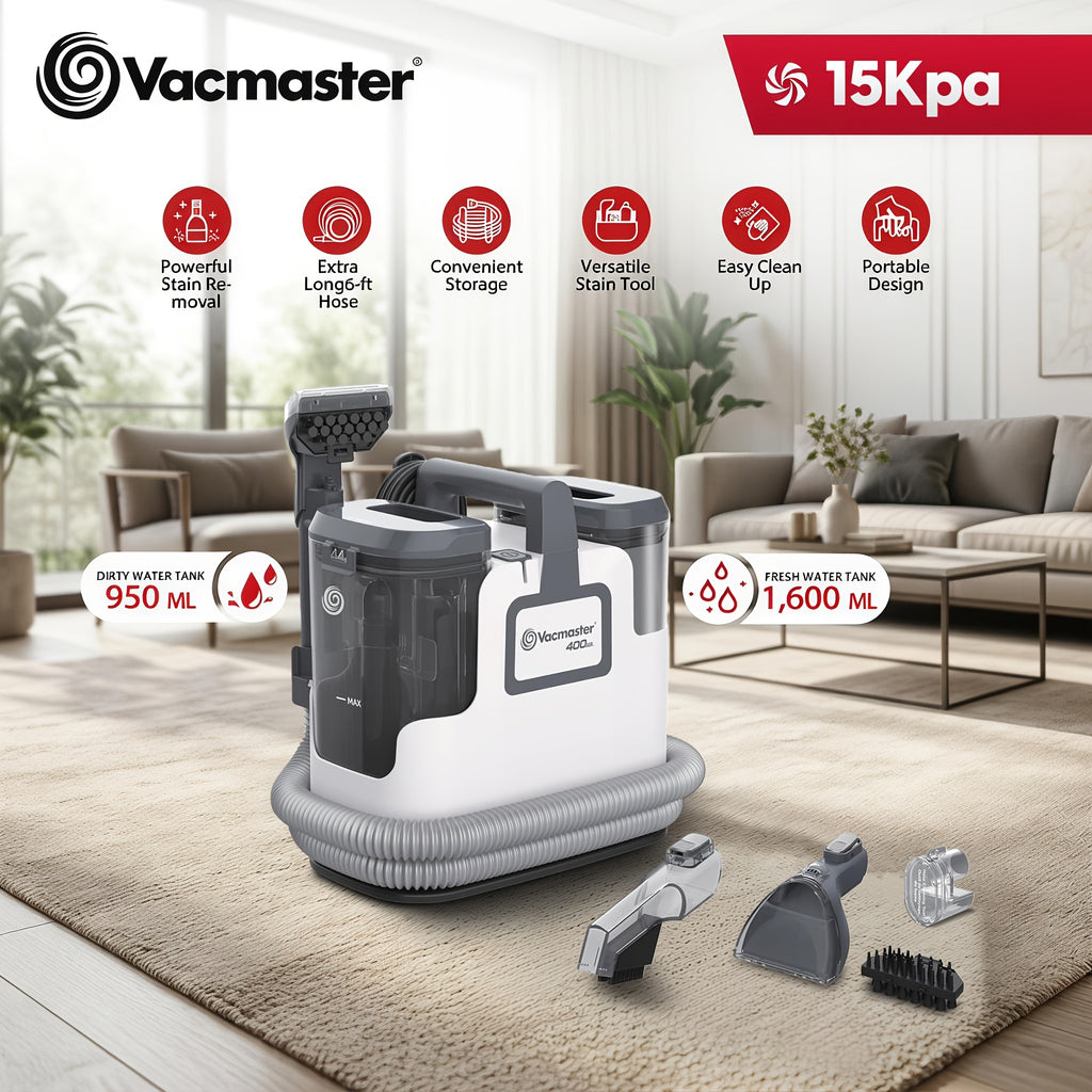 Portable Carpet & Upholstery Cleaner 15KPa – Compact Spot Stain & Odor Remover with Self-Cleaning Tool, 3.5" Tough Stain Brush, 54.1oz Tank & Extra Long Hose for Deep Spot Cleaning Carpets Sofas Cars