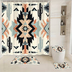 Boho Shower Curtain Set 4 Piece - Bohemian Pattern Bathroom Set with 12 Hooks, Non-Slip Toilet U-Pad & Lid Cover, Colorful Mandala Decor for Apartment Home Bathroom, Holiday Gift
