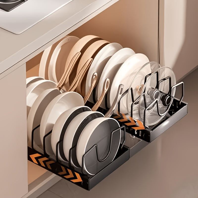 Pull Out Cabinet Organizer Under Cabinet Pot and Pan Rack Sliding Storage with Adjustable Dividers for Pot Lids Bakeware Plates