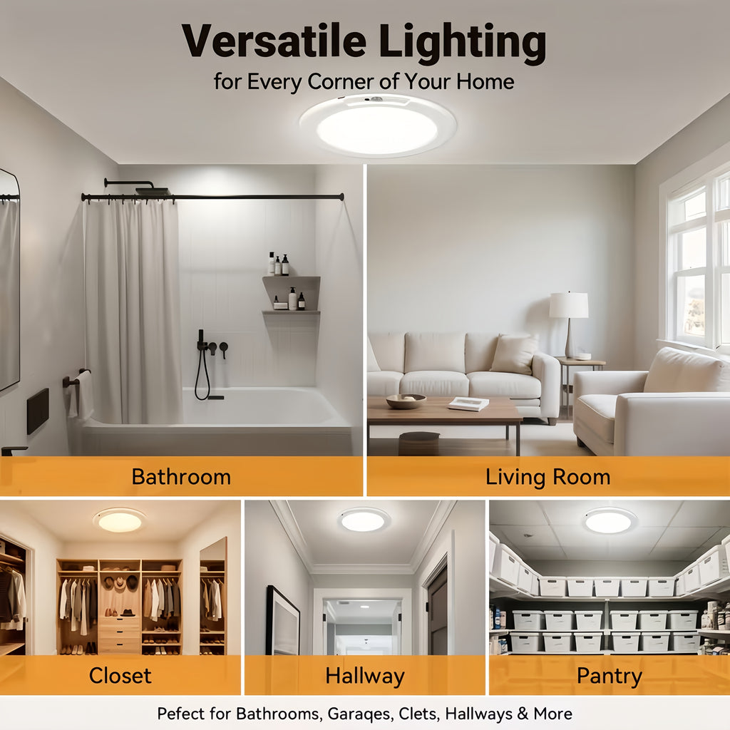 Rechargeable LED Ceiling Lamp with Motion Sensor – 3 Color Modes, 10 Brightness Levels, Remote Control & Timer – Battery-Powered Semi Flush Mount for Living Room, Kitchen & Bathroom