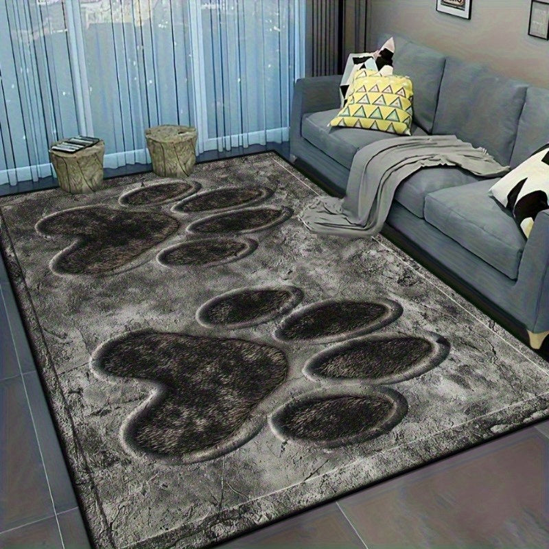 Dog Paw Print Rug – Machine Washable Non-Slip Crystal Velvet Area Rug for Living Room, Bedroom, Bathroom & Doormat, Vintage Stone Texture, Pet Lover Gift, Multiple Sizes