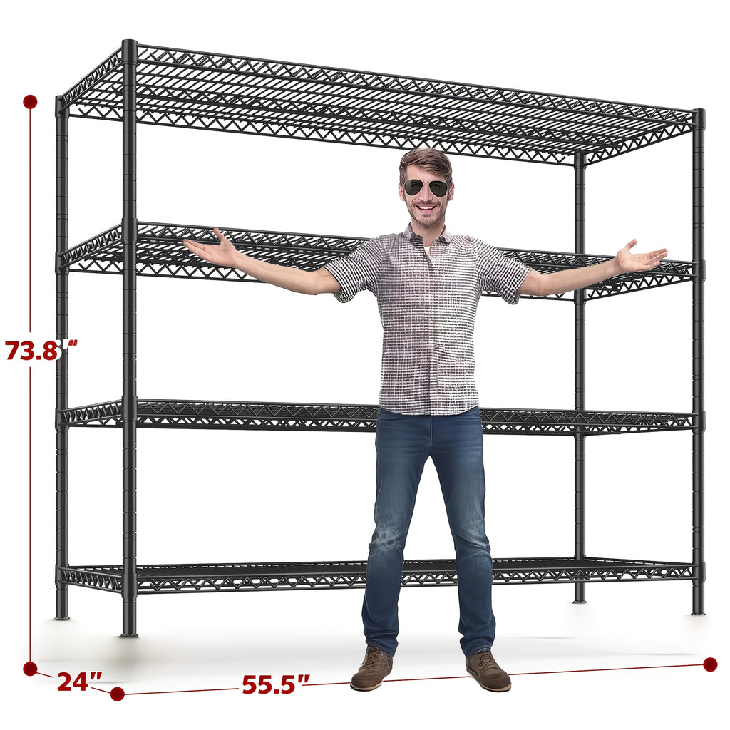 Heavy Duty Metal Wire Shelving Unit with Wheels & Feet – 5-Tier Adjustable Garage Shelf, 2399–2998 LBS Capacity, 55.5"W, for Pantry, Kitchen, Garage, Warehouse & Commercial Storage