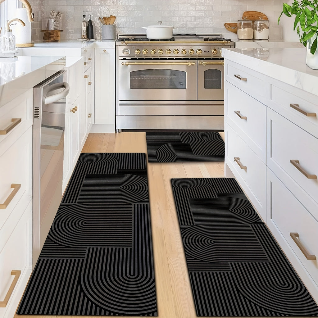 Kitchen Runner Rug Set 2 Piece – Diatomaceous Earth Non-Slip Water-Absorbent Mat, Machine Washable Strip Pattern, for Kitchen, Bathroom, Laundry Room & Dining Room