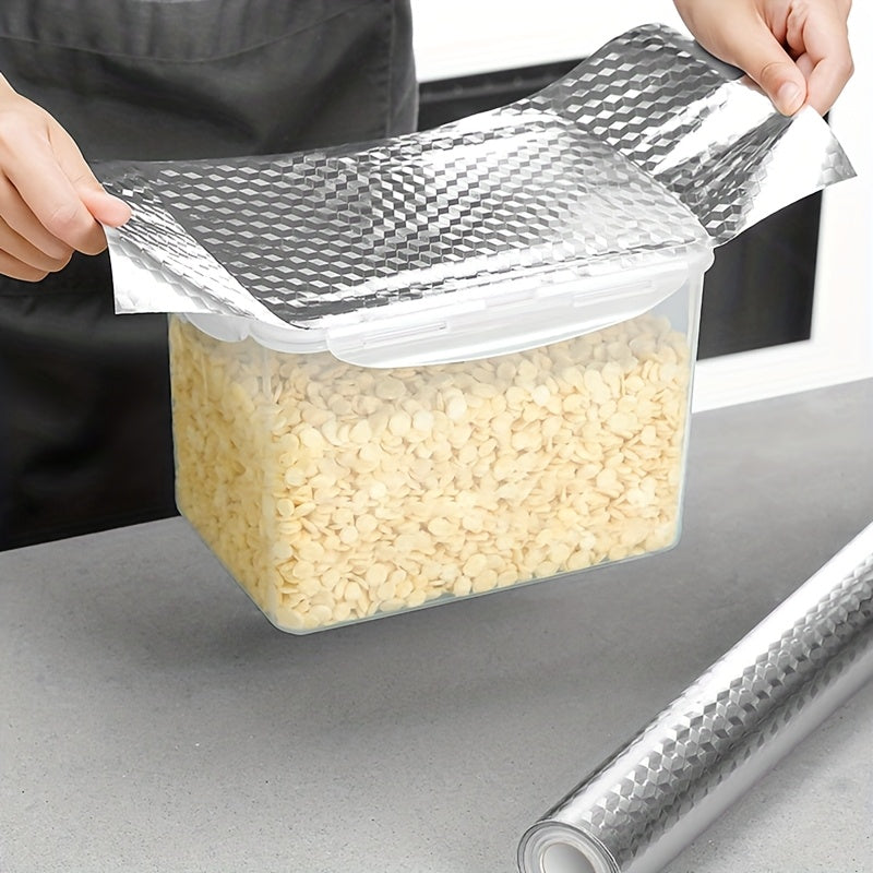 Aluminum Kitchen Sticker Liner 2 Rolls - Waterproof Oilproof Heat Resistant to 450F, Rhinestone Grid Self-Adhesive Foil for Stovetop Oven Cabinet Drawer Countertop, 23.6x39.4 Inch per Roll