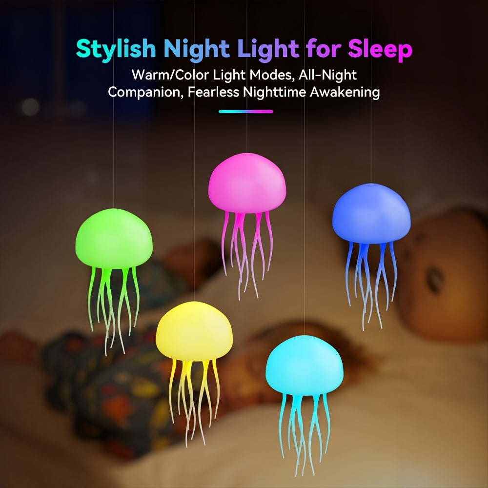 Voice-Controlled Jellyfish LED Lamp Full-Color Gradient Dimmable – 2000mAh Rechargeable Lifelike Tentacles Night Light, Freestanding or Hanging Home Decoration