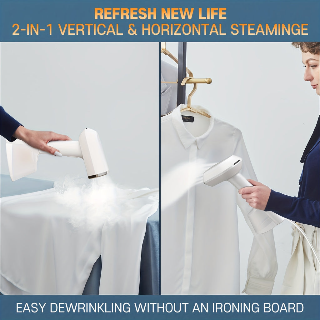 Handheld Travel Garment Steamer 15-Second Heat-Up – 9.47oz Large Tank, Portable Clothing Steamer for Home, Office & Travel | White