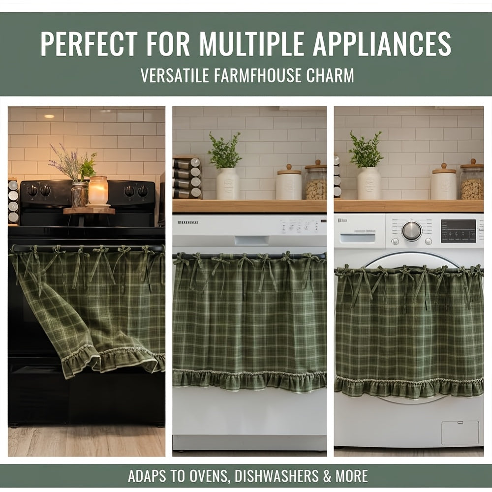 Farmhouse Oven Skirt Curtain – Handmade Checkered Ruffled Drawstring Decorative Panels for Oven, Stove & Cabinet Covers | Rustic Kitchen Appliance Decor | Nuvia Haven
