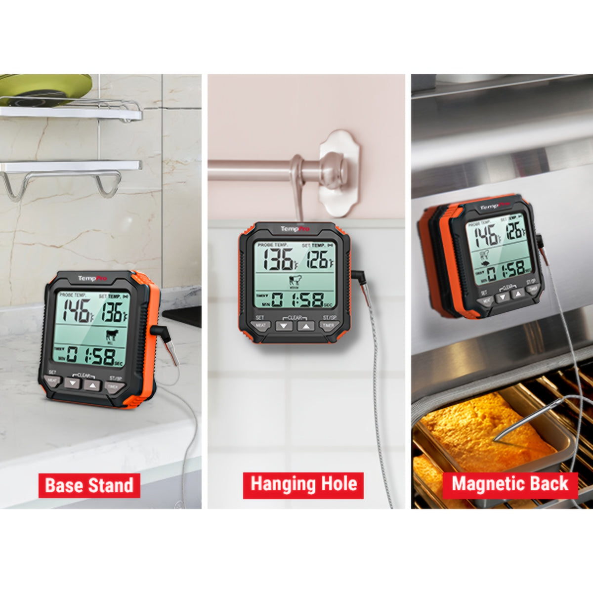 Digital Meat Thermometer with Probe - Backlit LCD, 6 Meat Presets, Temp Alert, Oven Safe Stainless Steel Probe, for Smoker BBQ Grill Oven Cooking | Nuvia Haven