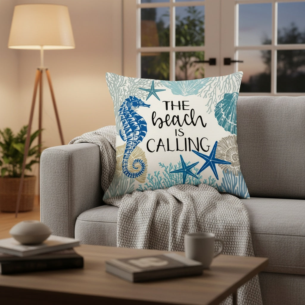 Ocean Beach Pillow Covers 4-Piece Set 18 Inch – Coastal Marine Life Shells Starfish Seahorse Turtle Decorative Pillowcases, Summer Beach Outdoor Cushion Covers for Home Decor