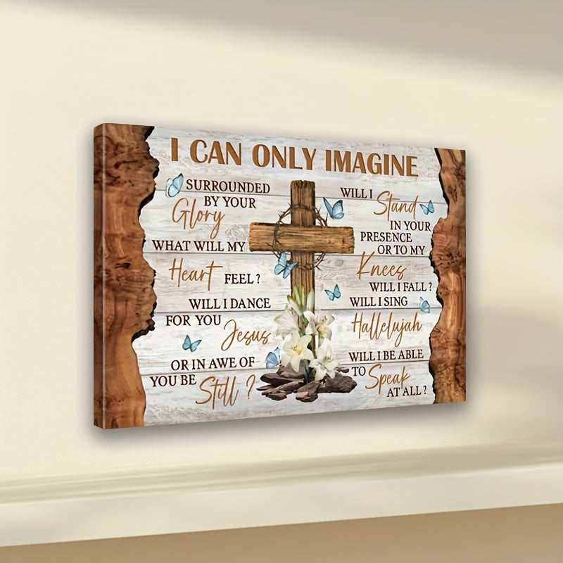 Rustic Framed Christian Canvas Wall Art Print Jesus Cross with Lilies Inspirational Religious Home Decor – Bible Wall Decoration for Living Room Bedroom, Ready to Hang