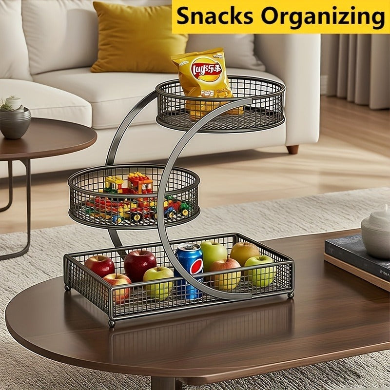 Lacquered Metal Cosmetic Storage Organizer, 1, 2 & 3-Tier Rust-Proof Welded Basket, Space-Saving Vanity Organizer for Lipstick, Perfume & Skincare — Black & White, Ideal Beauty Gift