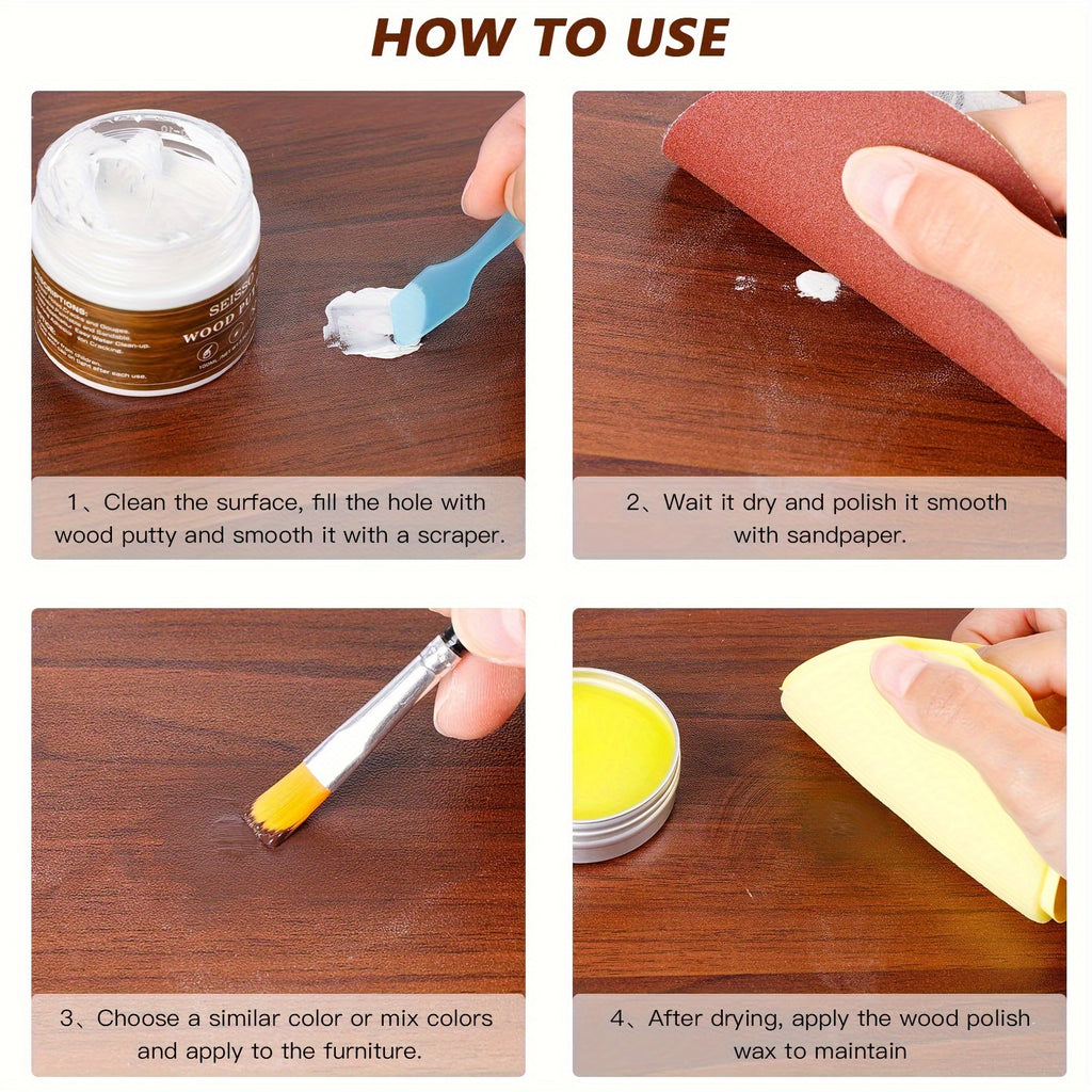 Wood Furniture Repair Kit 14 Piece Scratch Repair Filler Wood Putty Wax Touch Up Kit for Hardwood Floors Laminate Tables Doors Cabinets Walnut Colors Restore Cracks Holes