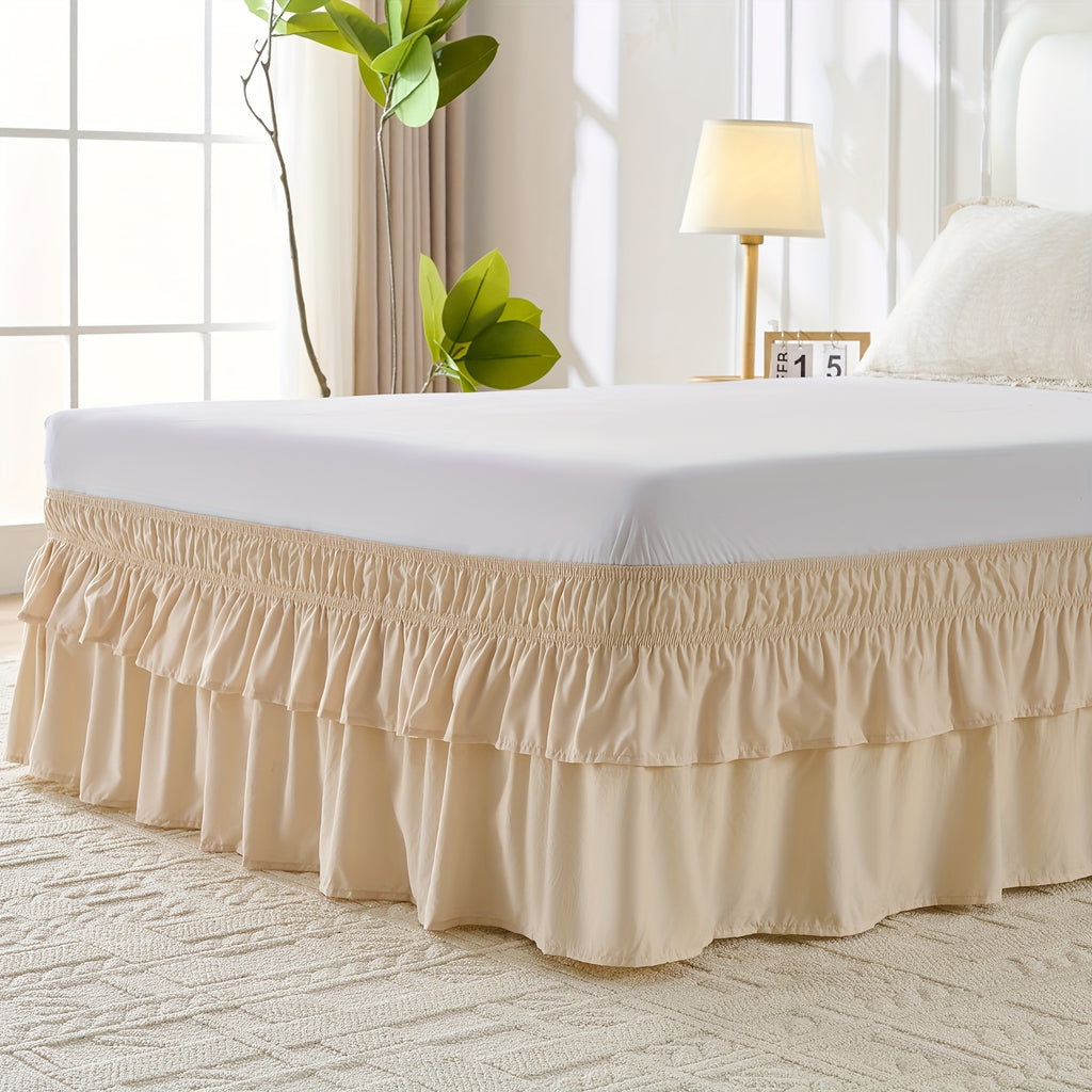 Dust Ruffle Bed Skirt 16 Inch Drop Elastic Wrap Around – Double Ruffle Easy Install Machine Washable, Twin Full Queen King CK, 10 Colors