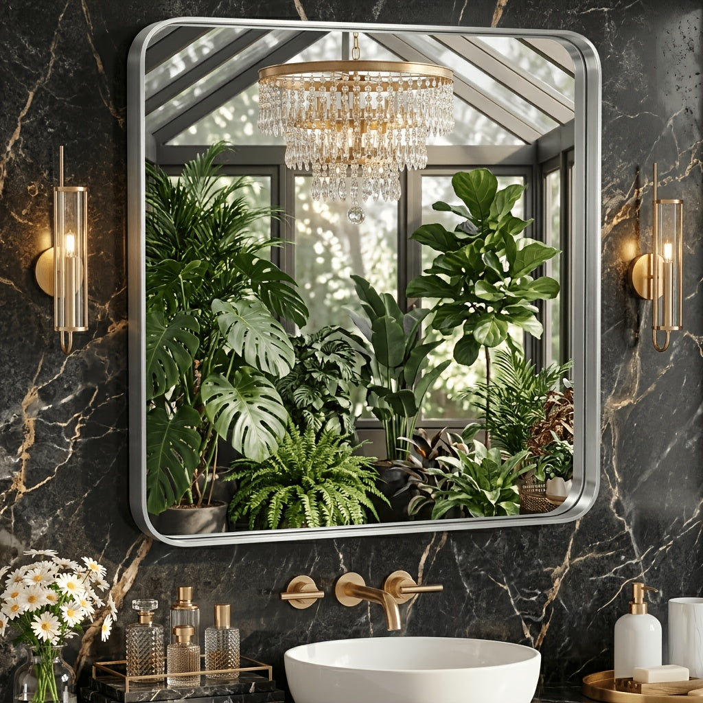 Metal Framed Rounded Rectangle Wall Mirror for Bathroom – Over Sink, Horizontal or Vertical Hanging, Modern Farmhouse Decor, Matte Black, Gold & Silver, Multiple Sizes 16x20 to 36x48 In