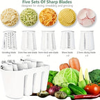 5-in-1 Rotary Cheese Grater with Interchangeable Blades, Suction Cup Base & Handle – Manual Vegetable Slicer Shredder for Cheese, Fruits, Nuts & Vegetables – Easy Clean Kitchen Tool Set