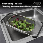 Expandable Over-the-Sink Stainless Steel Colander Strainer Basket – Fine Mesh with Rubber Grip for Draining Vegetables, Fruits & Pasta, Adjustable Sink Strainer, Small or Large