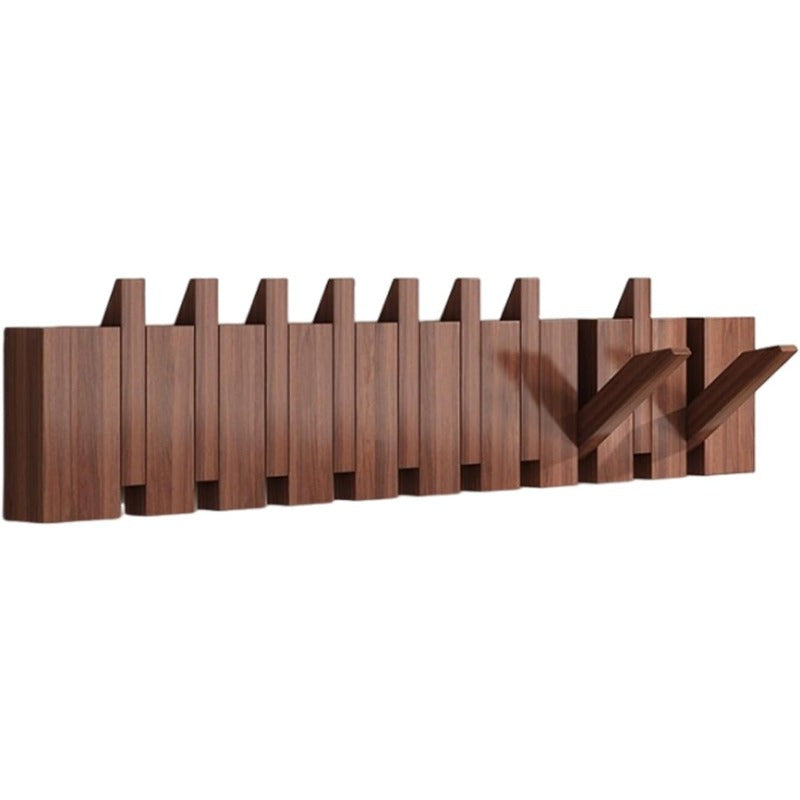 Wall-Mounted Coat Rack Natural Wood – Accordion Hook Rack for Entryway, 4/6/8/10 Hooks, Walnut & Beech Finish, Space-Saving Coat Hanger for Bedroom, Bathroom, Hallway
