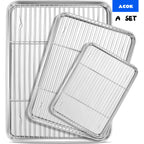 Stainless Steel Baking Sheet with Rack Set – Oven & Dishwasher Safe Cookie Pan with Cooling Rack for Healthy Baking, Roasting & Christmas Cookies