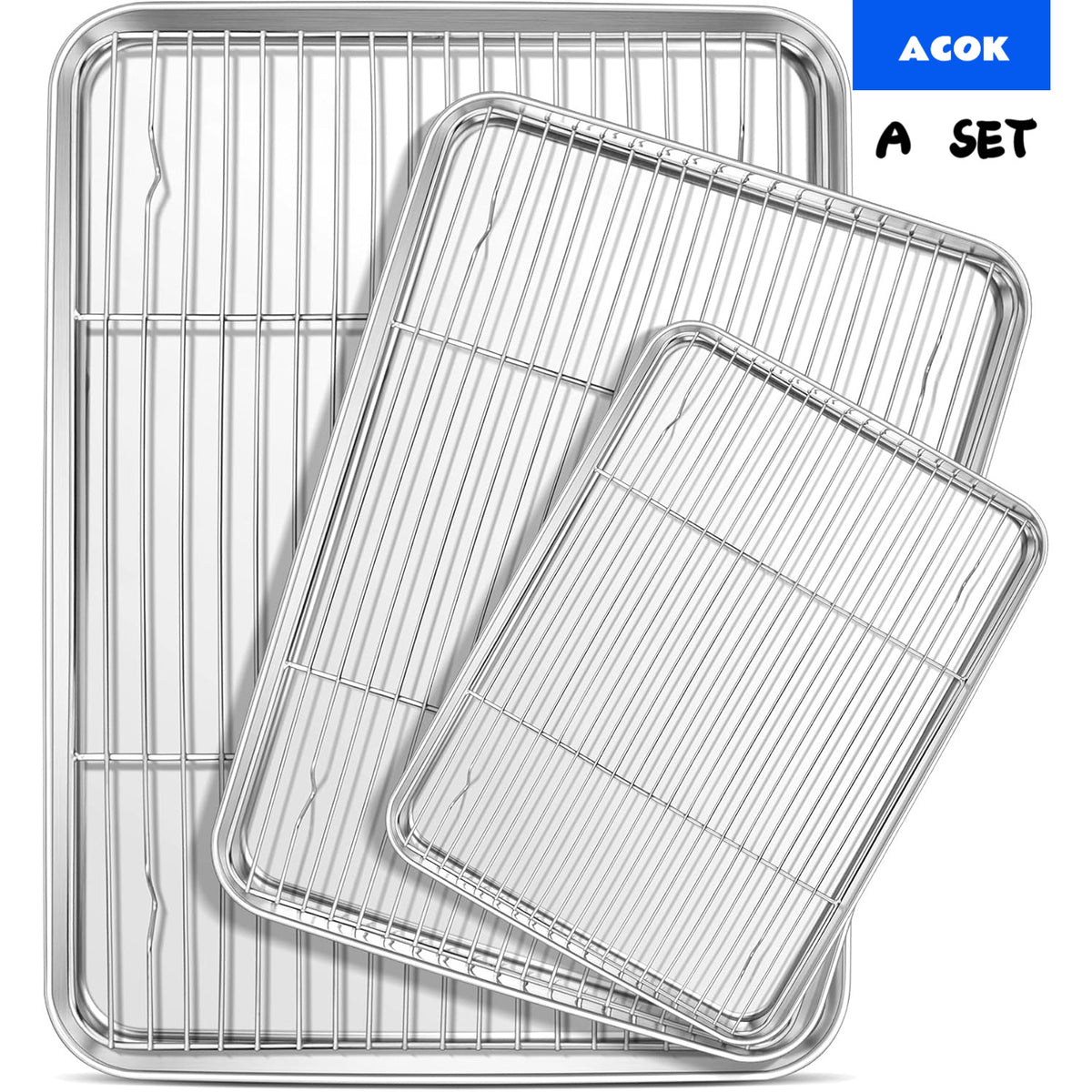 Stainless Steel Baking Sheet with Rack Set – Oven & Dishwasher Safe Cookie Pan with Cooling Rack for Healthy Baking, Roasting & Christmas Cookies