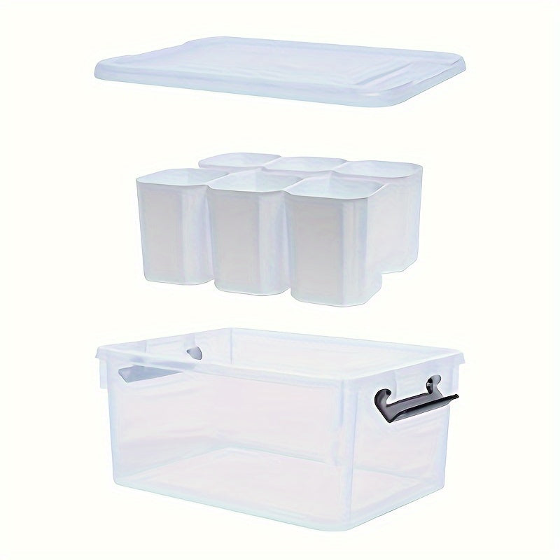 Clear Lid Desktop Storage Box with 6 Detachable Inserts – Stackable PP5 Plastic Organizer Bin for Office Desk, Dresser, Stationery, Jewelry, Cosmetics & Craft Supplies