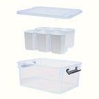 Clear Lid Desktop Storage Box with 6 Detachable Inserts – Stackable PP5 Plastic Organizer Bin for Office Desk, Dresser, Stationery, Jewelry, Cosmetics & Craft Supplies