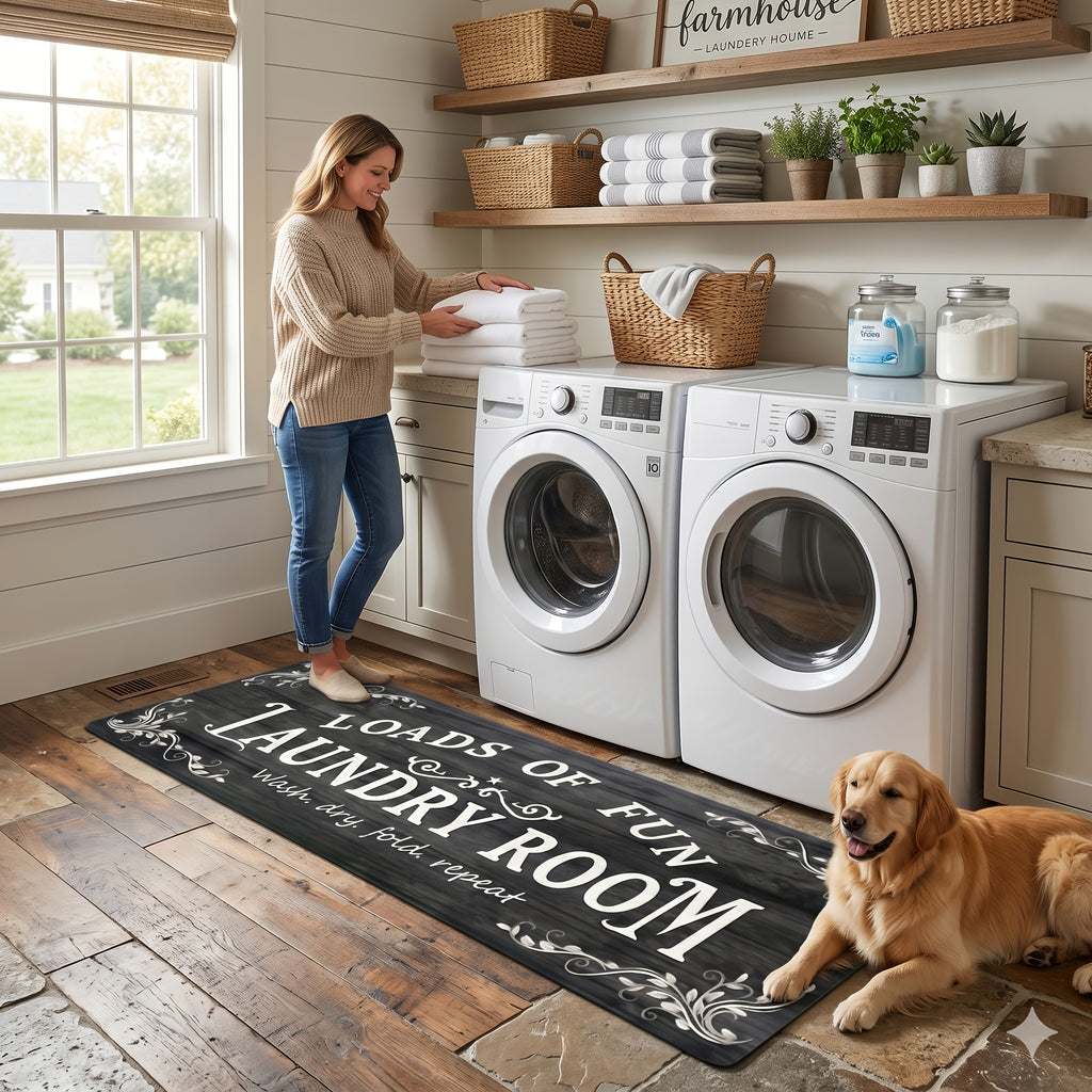 Non-Slip Laundry Room Rug Machine Washable - Rubber Backing Anti-Skid Standing Mat with Text Design for Laundry, Kitchen, Bathroom, Porch & Balcony – Comfort Floor Mat Home Decor
