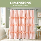Bow Tie Ruffle Shower Curtain Vintage Handcrafted - Waterfall Ruched Fabric Bath Curtain with Hooks, Quick Dry Machine Washable, Farmhouse Romantic Decor, Multiple Sizes & Colors