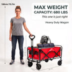 Heavy Duty Folding Utility Cart Wagon with All-Terrain Wheels, 680LBS Capacity Outdoor Camping Garden Shopping Yard Beach Sports Equipment Collapsible Wagon