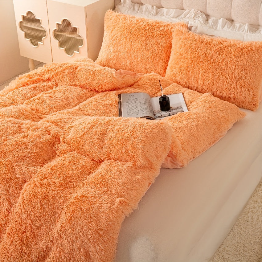 Plush Duvet Cover Set 3 Piece Ultra-Soft Warm Comforter Cover Twin Full Queen King 8 Colors for Bedroom Guest Room Dorm