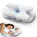 Ergonomic Cervical Memory Foam Pillow – Contour Support with Cooling Silk Cover | White & Gray