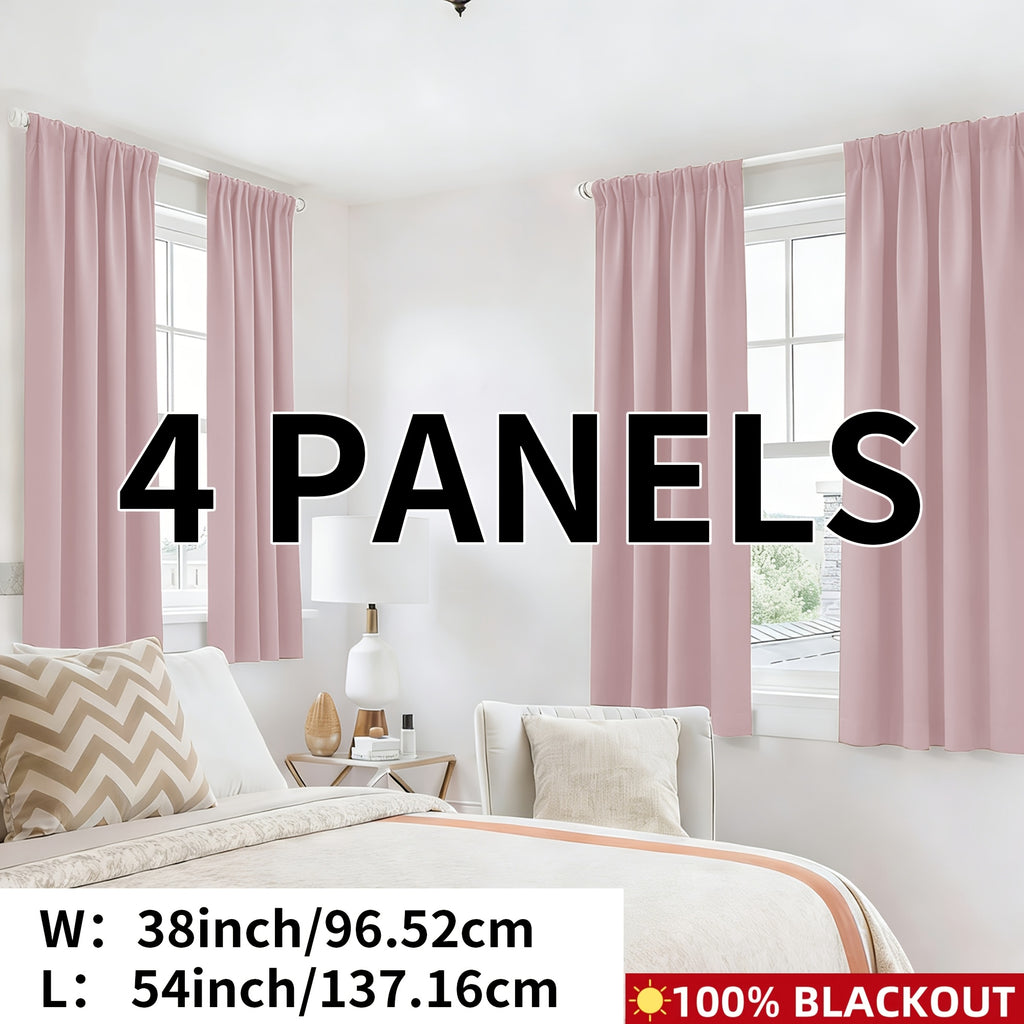 Blackout Curtains Rod Pocket 4-Panel Solid Color Lightweight Matte Drapes | 100% Light Blocking Window Curtains for Bedroom Living Room, 9 Colors 5 Sizes