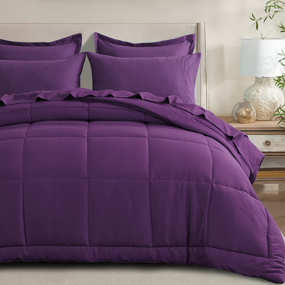 Bed in a Bag Queen 7 Piece Fluffy Comforter Set – Ultra-Soft Microfiber Bedding with Comforter, Fitted Sheet, Flat Sheet & 4 Pillowcases, Hypoallergenic Breathable All Season Bedding Gift for Her