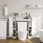 Over Toilet Storage Cabinet White Bathroom Cabinet with Toilet Paper Holder Adjustable Shelves Two Side Doors and Pull-Down Door Space Saving Bathroom Organizer