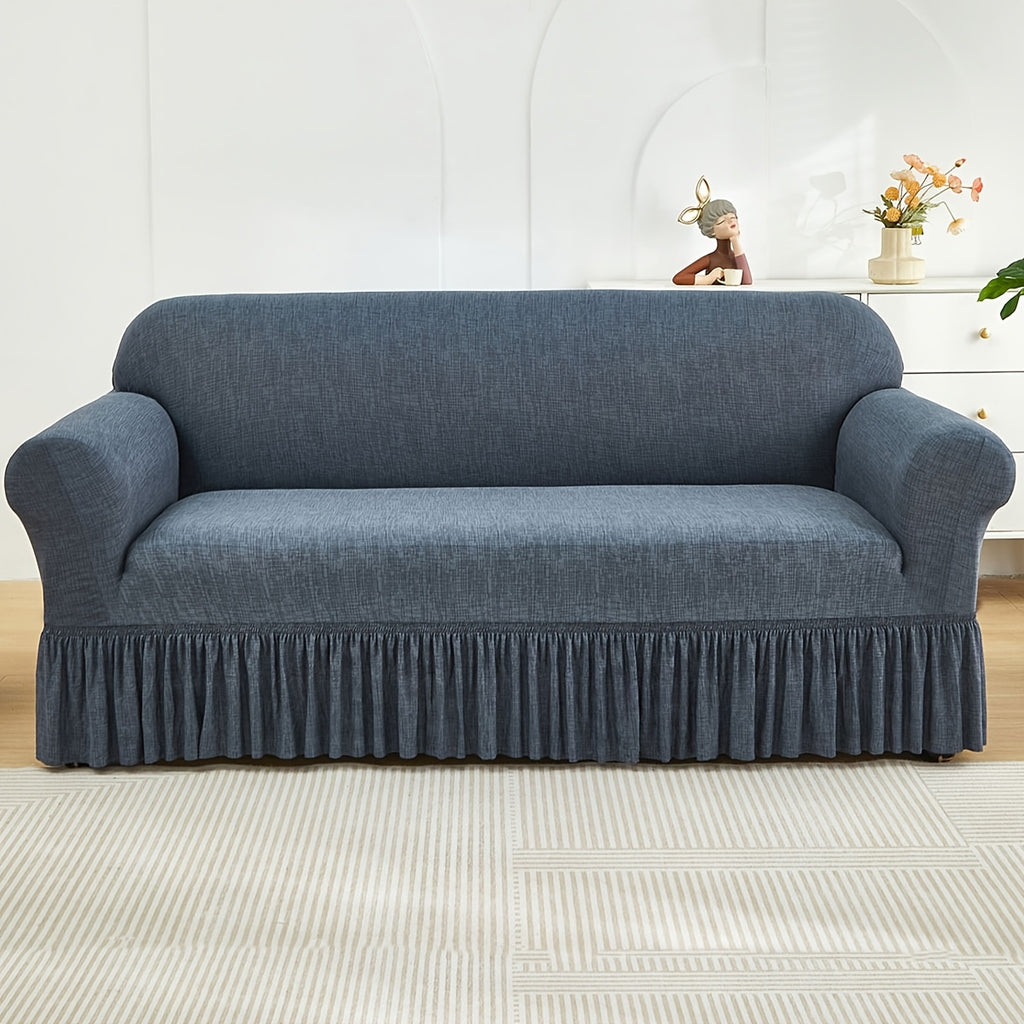 Elastic Sofa Cover with Skirt Full Coverage Printed Slipcover Machine Washable Universal Fit 2 3 4 Seater Couch Protector Living Room